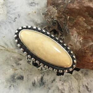 Carolyn Pollack Sterling Elongated Marquise Fossilized Coral Decorated Ring